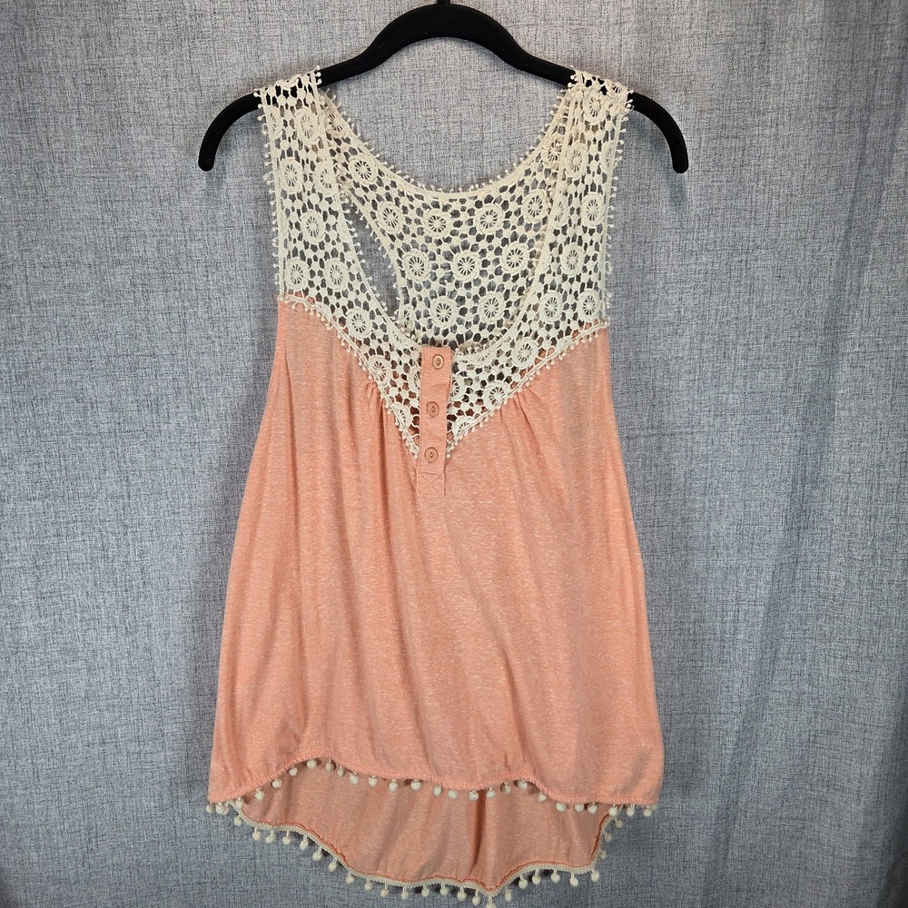 Umgee Casual Crochet Trim Tank Top Women's Shirt Small Orange Beach Boho